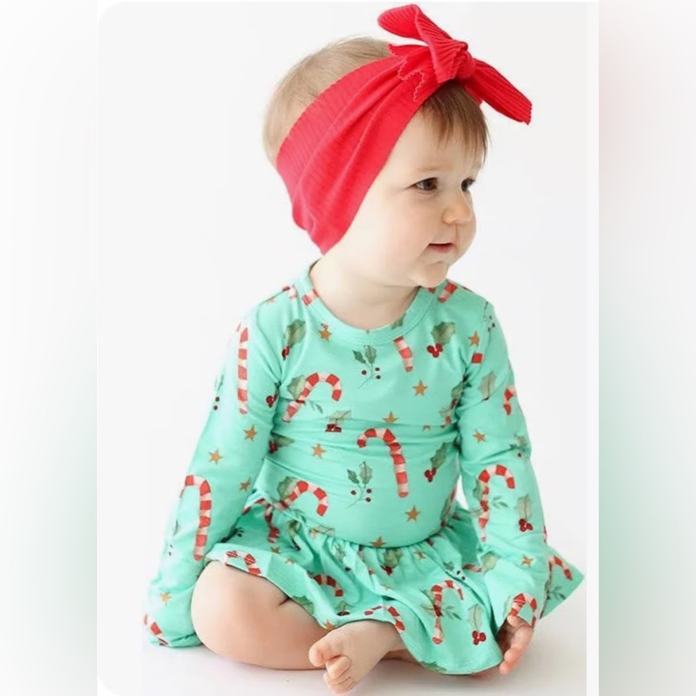 Posh Peanut Peppermint Long Sleeve Ruffled Twirl Skirt Bodysuit Size 12-18 M NWT